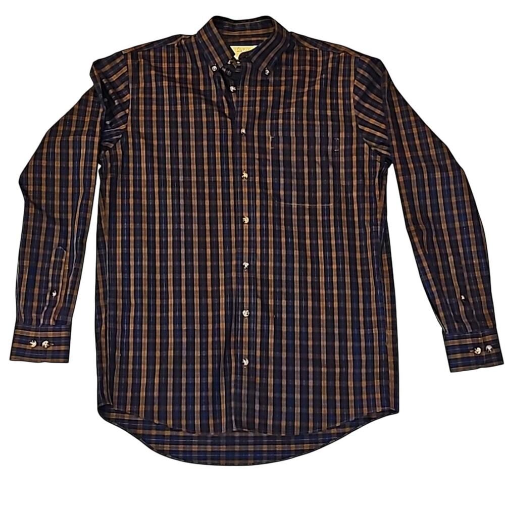 Cabela's Outfitter Series Blue & Brown Plaid Button Down Shirt Mens M Tall Fall